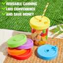 Teenyyou 6 Pcs Silicone Mason Jar Lids with Straw Hole for Wide Mouth Mason Jar Thickened Leak Proof Lid for 86 mm Reusable Large Canning Jars Caps(Classic)