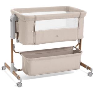 3 in 1 Baby Bassinet, Rocking Bassinet, Bedside Bassinet, 6-Height Adjustable, Bassinet Bedside Sleeper, Bedside Bassient for Baby with Comfy Mattress, Breathable Mesh, Large Storage Basket (Khaki)