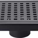6 Inch Square Shower Floor Drain Black Matte, Grille with Removable Cover, SUS304 Stainless Steel