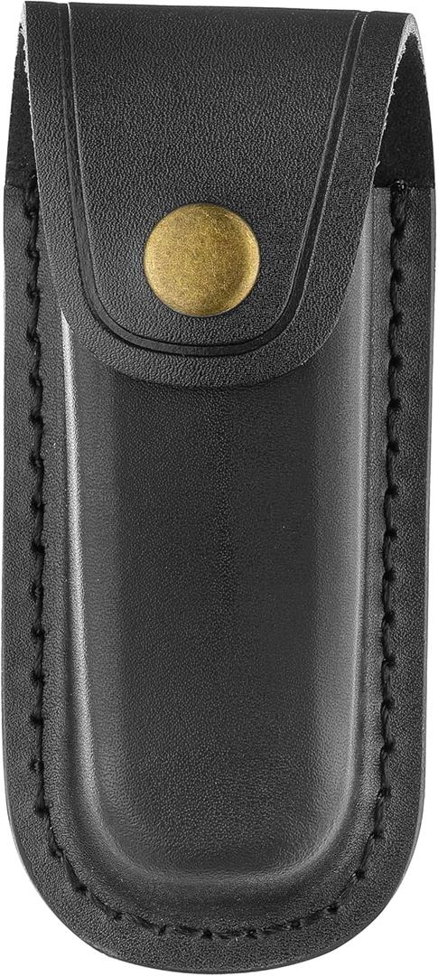 OLULU Leather Knife Sheath, 4" Black Pocket Knife Sheath, Folding Knife Case, Knife Holder for Belt, Multitool Pouch for Hunting, Fishing, Everyday Carry