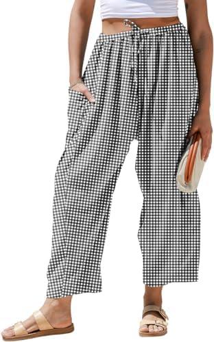 TARSE Womens Linen Wide Leg Striped Pants Casual Barrel Loose Drawstring Low Waist Palazzo Harem Pants with Pockets XL