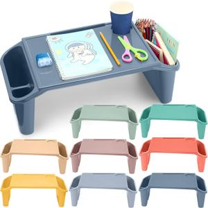 8 Pcs Kids Lap Desk Tray Bulk 19.7x9.6x7.1in Portable Lap Tray for Kids Plastic Table with Side Storage Space for Bed Classroom Laptop Children Car Activity Eating Floor (Colorful)