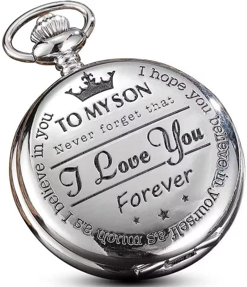 Engraved Pocket Watch to Son I Love You Gifts from a Mom Dad Birthday Christmas Gift Fob Watches Chains