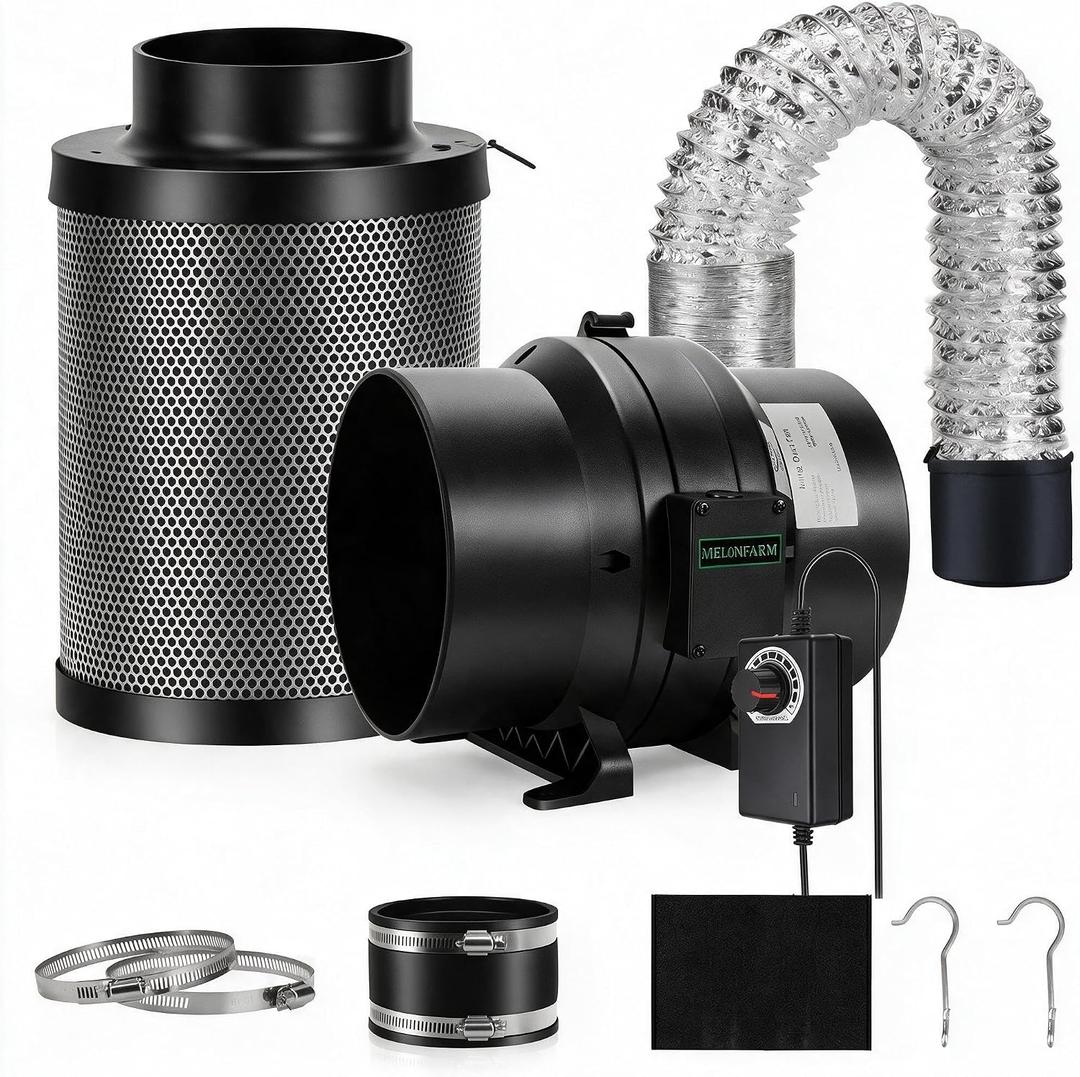 Air Filtration Kit, 6" 260 CFM Inline Duct Fan with Speed Controller, 11.8" High Carbon Filter, 8 Ft Ducting & Rubber Coupler, Air Cooling and Filtration Kit for Grow Tent, Hydroponics