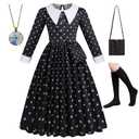 Chektin Black Princess Dress for Girls Halloween Costume Kids Long Sleeve Cosplay Birthday Party with Accessories 6-7 Years