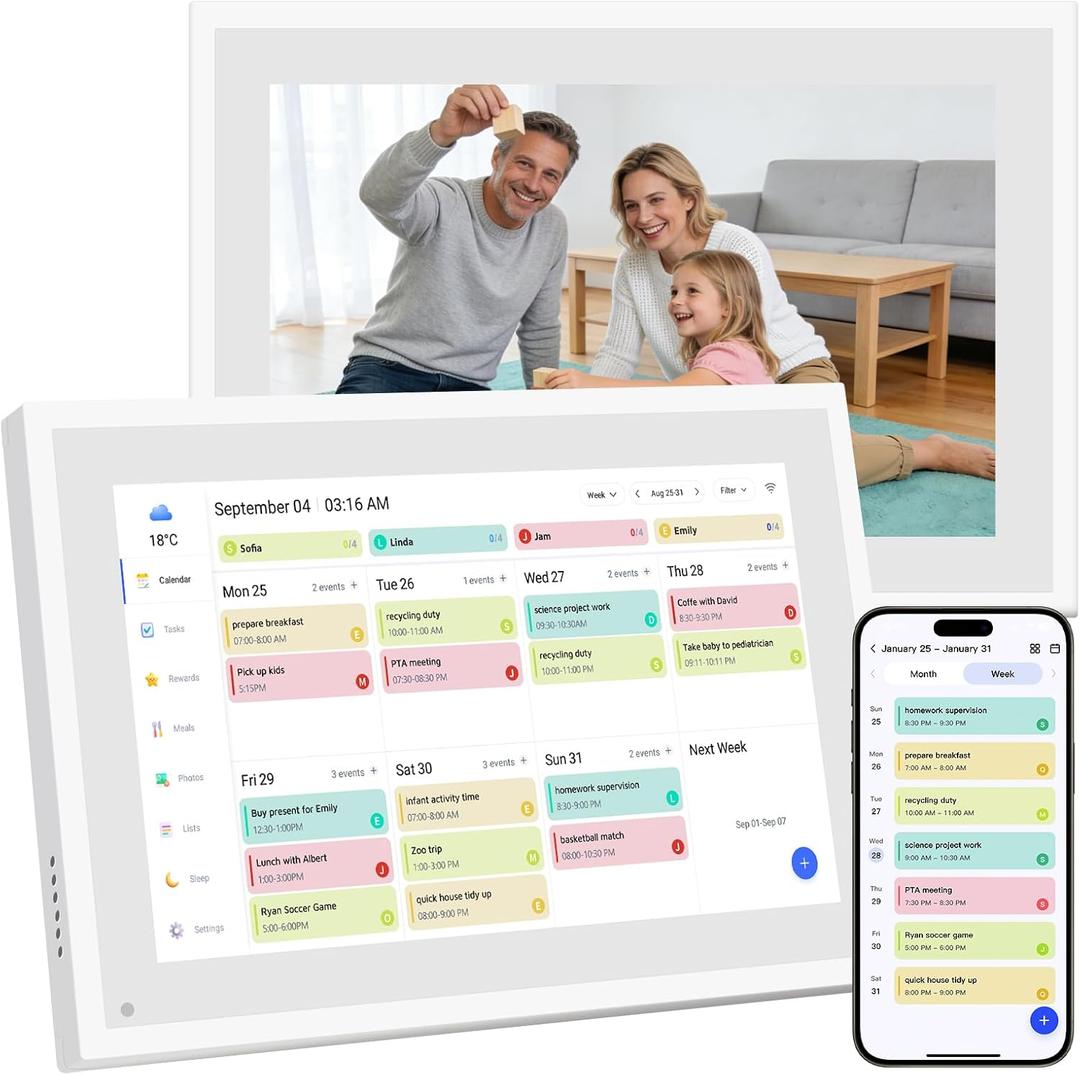Digital Calendar 10.1", Smart Calendar Planner & Chore Charts, 1080P Full HD Interactive Touchscreen for Family Planner Display, Smart Family Calendar, Desk Mount, Gifts for Women Men