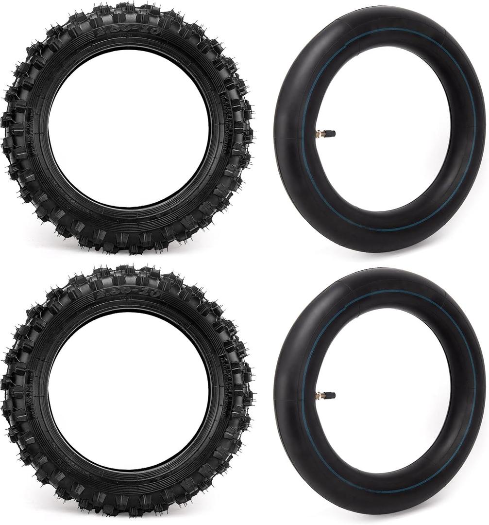 2.50-10 Dirt Bike Tire, 2.5-10" Off-Road Tire and Inner Tube for Dirt Bike with 10" Rim Compatible with Honda CRF50/XR50, Suzuki DRZ70/JR50 and Yamaha PW50