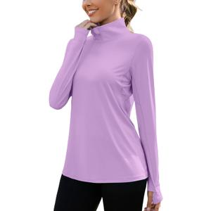 LUYAA Womens 1/4 zip UPF 50+ Sun Shirt SPF Long Sleeve Lightweight UV Protection Clothing Hiking Fishing Outdoor (Small, Purple)