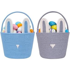 CubesLand Baby's First Easter Basket Set - 2-Piece Empty Easter Egg Hunt Basket for Boys & Girls, Cute Bunny Rabbit Buckets with Ears for Kids, Toddlers, Children Large