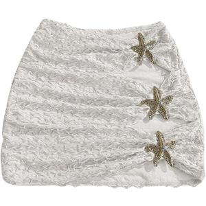 Verdusa Women's Cut Out Starfish Swim Cover Up Skirt Textured Bathing Suit Bikini Bottoms (Large, White)