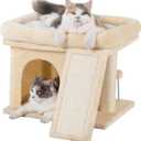 14in Cat Tree Tower with Large Perch, 20 * 16.5 Inch Top Bed for Adult Cats, Scratching Post with Bed for Kittens, Beige