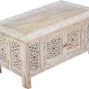 Hand-Carved Wooden Coffee Table – 36x18” Rectangular Mango Wood, Cafe Table 36x18"