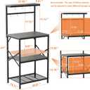 Korfile Kitchen Bakers Rack with Storage Shelves, Small Coffee Bar Cart with 8 Hooks, 4 Tiers Microwave Stand Station with Adjustable Shelves, Freestanding Kitchen Appliance Organizer, Black Oak