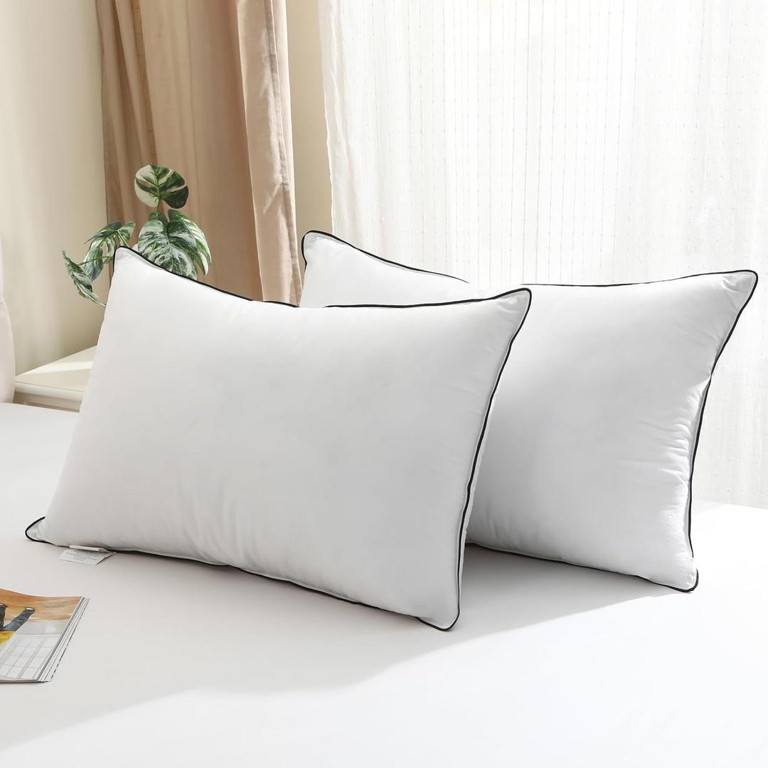 BPC Goose Feather Down Pillows Queen Size Set of 2, Luxury Hotel Bed Pillows, 100% Organic Cotton Cover, Soft Support Surround Fill Polyester, Medium Firm for Back, Stomach or Side Sleepers 20"x30" (Queen (Pack of 2), White)