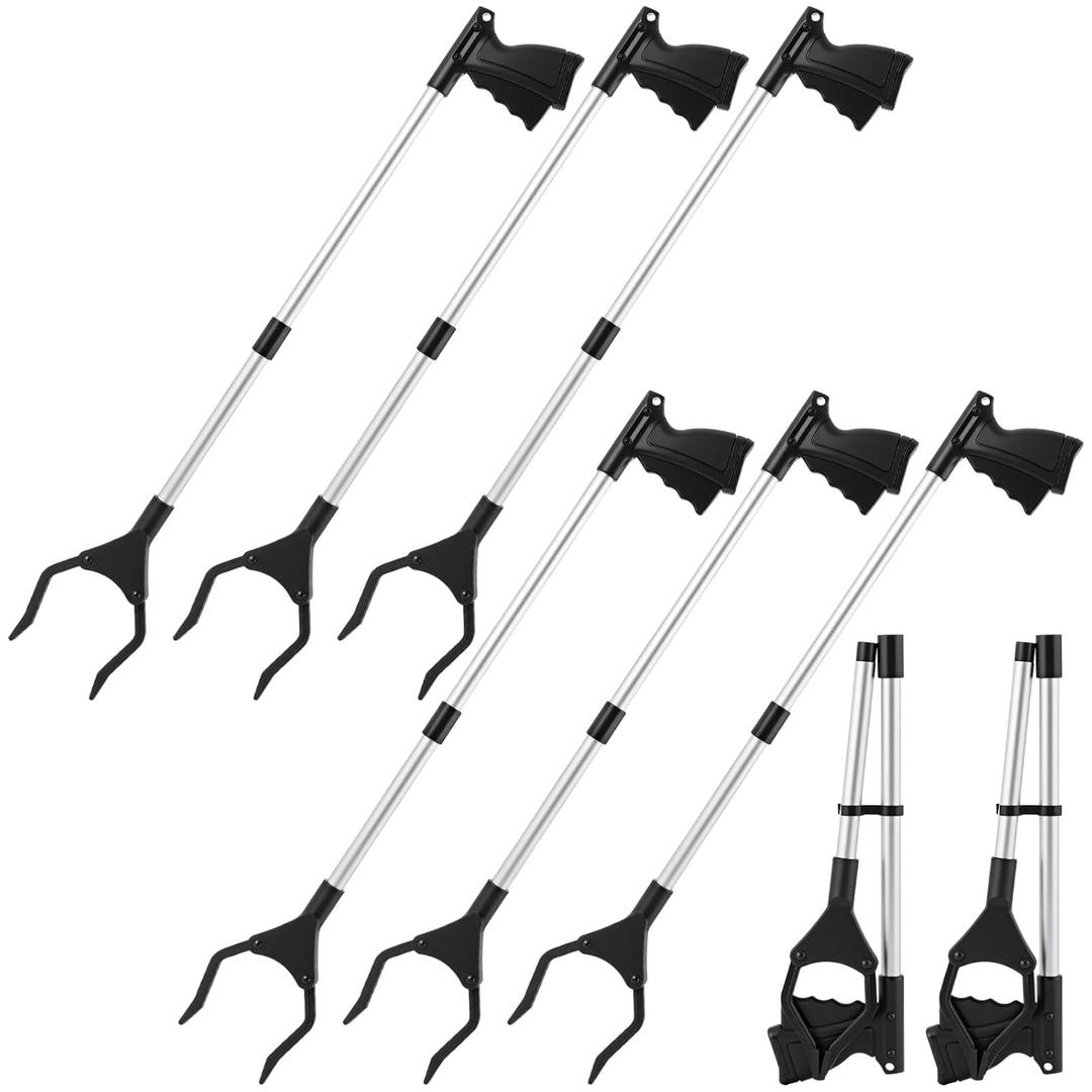 Ctosree 8 Pack 32" Trash Grabber Reacher Tool for Elderly, Foldable Litter Picker Upper, Lightweight Trash Pick up Stick, Long Handy Mobility Aids for Home Garden Arm Extension(Black)
