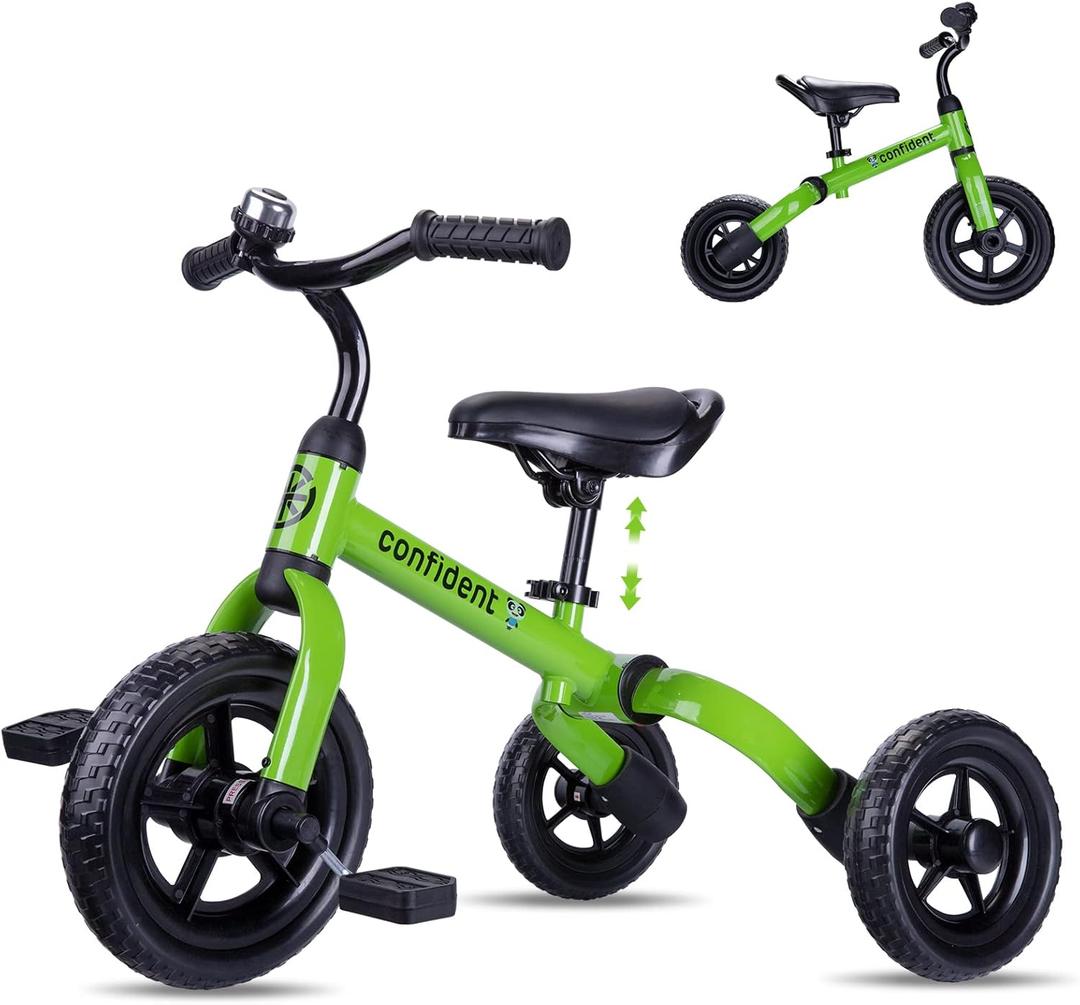 YGJT 3 In 1 Tricycle for Toddlers Age 2-5 Years Old, Folding Kids Balance Bikes with Adjustable Seat and Removable Pedal, Ride-on Toys for Infant, Gift for Baby Boys Girls Birthday (Green)