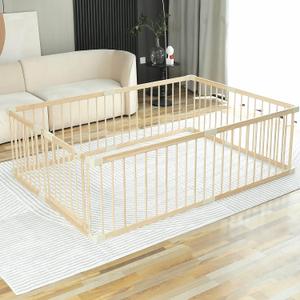 Baby Playpen Play Fence Gate Play Pen Wood Large,Playpens for Babies and Toddlers Kids Indoor,Baby Play Yards Gym 140x200x61 cm