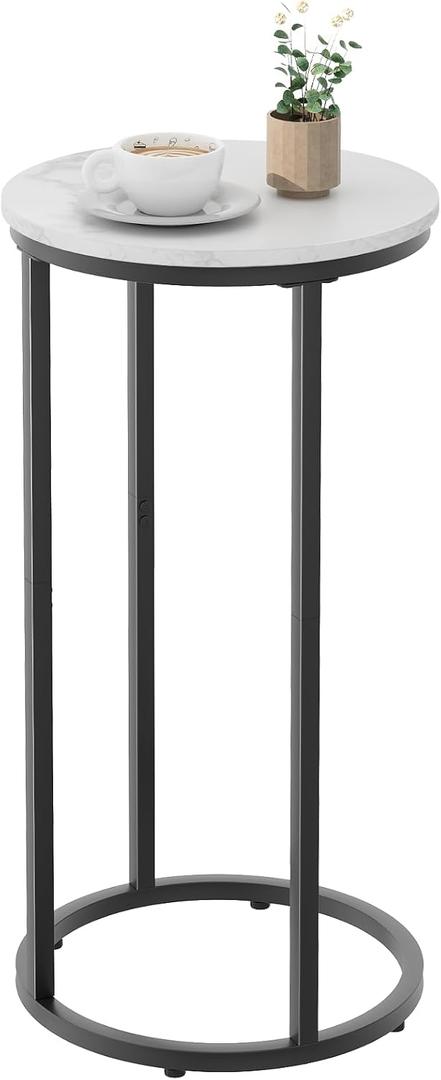 C Shaped End Table, Couch Side Tables for Living Room, Round Sofa End Table with Metal Frame, Small Wooden Snack Table for Bedroom, Small Spaces, Easy Assembly (Black)