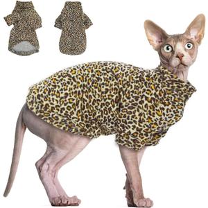 Sphynx Cat Sweater Leopard Hairless Cat Clothes Sweater Shirt Soft Warm Long Sleeves Pullover Pet Clothes Pajamas Dog Cloth for Small Dogs Jumpsuit Pet Sweaters (Leopard, Large)