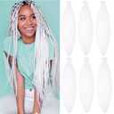 Pre Stretched Braiding Hair Extensions 26 Inch 6 Packs Braid Hair Prestretched Crochet Braids Hair Hot Water Setting High Temperature Synthetic Fiber Premium Yaki Texture(26inch,White)