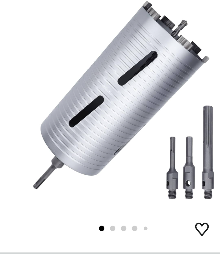 5 inch Diamond Dry Core Drill Bit, 10" Drilling Depth, 5/8"-11 Thread Core Drill Bit for Concrete Masonry Brick Block, Includes 3 Adapters SDS Plus, SDS Max and Hex (5 inch)