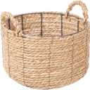 Round Wicker Storage Basket, Woven Large Water Hyacinth Bin with Handles, 12''x 7''