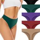 voenxe Seamless Womens Thong Underwear,High Waisted Tanga Woman No Show Panties,Breathable Workout Comfortable Undies,5 Pack (Medium, Vintage)