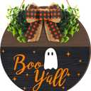 Halloween Sign for Front Door Halloween Wooden Hanging Sign Boo Ghost Sign with Bow Halloween Door Wreath Hanger for Front Porch Outdoor Home Wall Decor