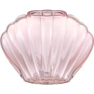 Pink Glass Vase, Glass Flower Vase, Ribbed Seashell Vases for Centerpiece, Small Shell Vases, Living Room, Dining Table, Bedroom, Bookshelf, Office, Wedding Decor, 7 Inches