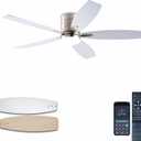 Ceiling Fans with Lights, 52" Low Profile Indoor Ceiling Fan with Light and Remote Control, Dimmable, Noiseless, Reversible, Nickel Ceiling Fan for Bedroom, Indoor/Outdoor Use