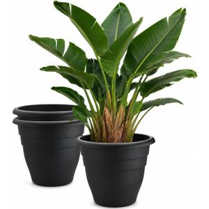 RooTrimmer 3 Pack 20 Inch Large Plant Pots for Outdoor,Heavy Duty Extra Large Deep Garden Planter with Drainage Holes,Sturdy Textured Black Flower Pot for Trees,Shrubs,Patio,Lawn