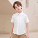 Boys Short Sleeve Button Down Shirt - Collared Uniform Dress Shirt - White Button Up Shirt Boys (White, XXXL)