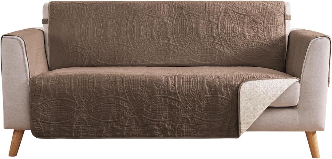 Toffee Loveseat Covers 2 Cushion Couch, Water-Repellent Sofa Cover for Love Seat, Washable Quilted Couch Covers, Pet Friendly Sofa Slipcovers (Loveseat 56", Raw Umber)