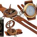 Steampunk Antique Brass Sundial Compass Handmade Leather Band Wrist Compass and Nautical Sundial Watch
