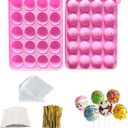 Silicone Cake Pop Molds, 20 Cavity Lollipop Molds with 100pcs Cake Pop Sticks 100pcs Candy Treat Bags 100pcs Gold Ties, Cake Pop Kit for Lollipop Chocolate Making and Packing