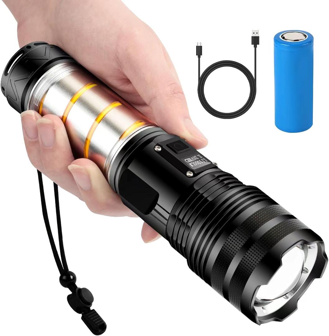 Rechargeable Flashlights 1300 Lumens High Work Light and Zoomable Torch Light with 5 Modes, Waterproof Camping Flashlight for Outdoor Hiking