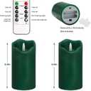 VEEKI Flameless Candles Light, Set of 2 6"x3" Flickering Christmas Flameless Candles with Remote & Timer, Dimmable Real Wax Pillar Candles Battery Operated, Green Candles for Home Xmas Decor (Green)