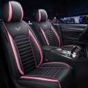 Flying Bird car seat Cover PU Leather Front and Rear seat Protection fit car SUV 5 seat Full Set Universal Suit (Black and Pink)