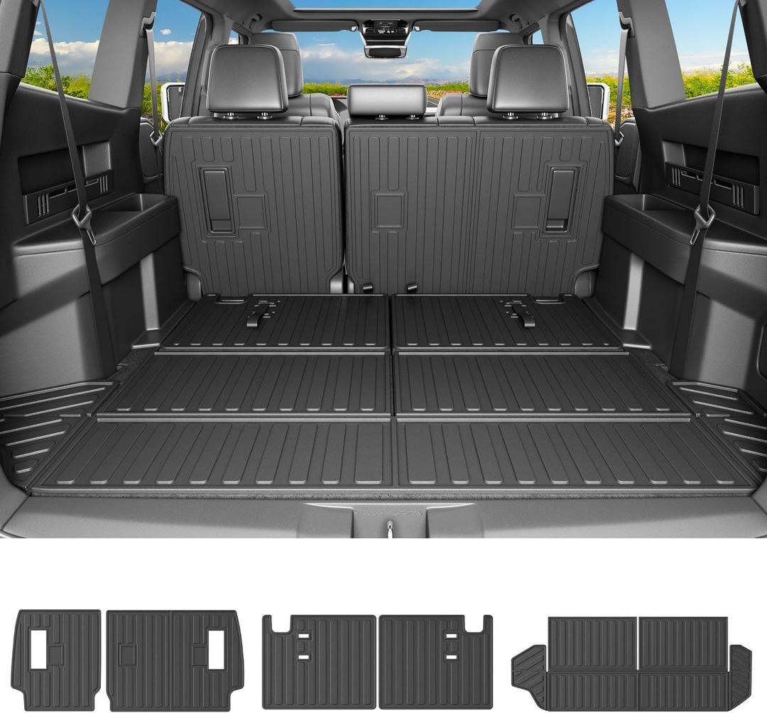 powoq 7 Seats Fuel Cargo Mat Compatible with 2025 2026 Toyota 4Runner Trunk Mat 2nd Backrest Trunk Liner TPE Cargo Liner 3rd Back Seat Protector Replacement for 2025-2026 Toyota 4Runner Accessories
