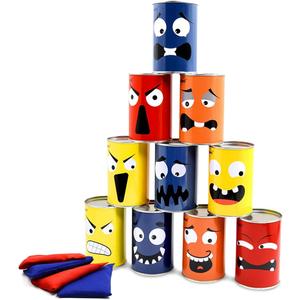 Halloween Bean Bag Toss Game for Kids & Family, Carnival Party Game with 10 Funny Face Cans & 4 Bean Bags