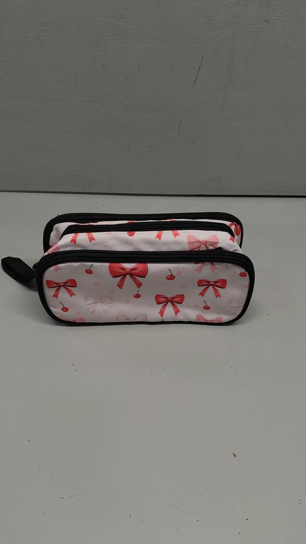 Pink Bow Pencil Case Cherry Pencil Pouch Large Pen Case 3 Compartments Stationery Marker Cases Organizer Portable Pink Bow Pencil Box Bag for School Office Adult Kids