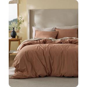 Bedsure Cotton Duvet Cover Queen - Luxury Slub Weave 100% Cotton Duvet Cover Set, PureWoven Bedding Set with a Linen Like Textured, Easy Change, Mocha Mousse, 90" x 90"
