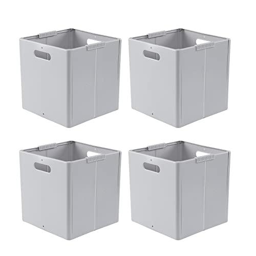 Minekkyes Plastic Collapsible Cube Storage Bins, Foldable Closet Organizers for Shelves, 4-Pack