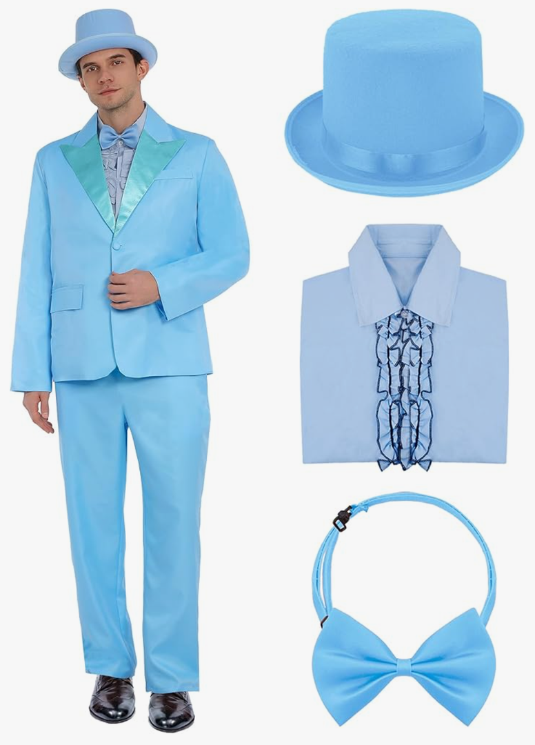 Halloween Costumes Blue Suit Orange Tuxedo Coat Hat Bow Tie 90s Halloween Cosplay Outfit Large