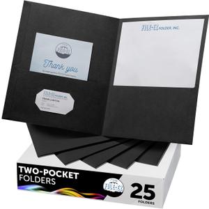 FILE-EZ Two-Pocket Folders, Black, 25-Pack, Textured Paper, Letter Size (EZ-32505)
