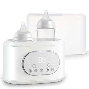 Bottle Warmer, 10-in-1 Fast Baby Bottle Warmer for Breastmilk & Formula, Double Milk Warmer with Timer, Accurate Temp Control, Thaw, Steaming, Heat Food, Keep Warm and Night Light (White)