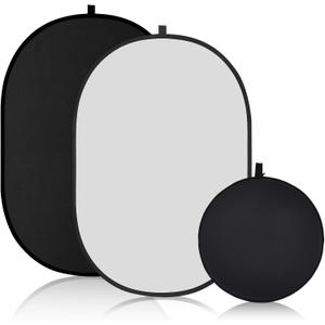 CroBlissful 53.3 ft(1.5mX1m) Collapsible Backdrop, Portable 2 in 1 Black and White Backgrounds with Carrying Bag, Reversible Collapsible Photography Reflector for Studio, Video & Live Streaming