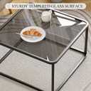 Coffee Table Glass, Minimalist Square Tables for Living Room, Modern Center Table for Office or Small Space, Sturdy Metal Frame, Easy Assembly, 26.4 x 26.4 x 15.7 Inches, Black & Grey Glass, 26.38 x 26.38 x 15.75 inches