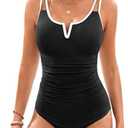 Womens One Piece Swimsuit Tummy Control - Slimming Bathing Suit V Wired Full Coverage 2025 Swimwear Black and White, XL