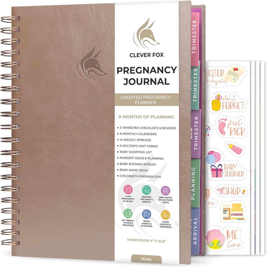 Clever Fox Pregnancy Journal & Memory Book - Pregnancy Planner & Notebook for Expecting Moms  Baby Keepsake, First Time Moms Gift (Pearl, 9" x 10.5")